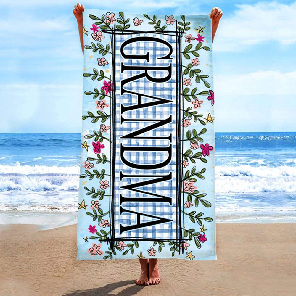 Personalized Summer Beach Towels, Flowers Gifts Grandma, Custom Nickname, Summer Beach Towels