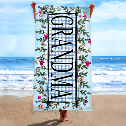 Personalized Summer Beach Towels, Flowers Gifts Grandma, Custom Nickname, Summer Beach Towels