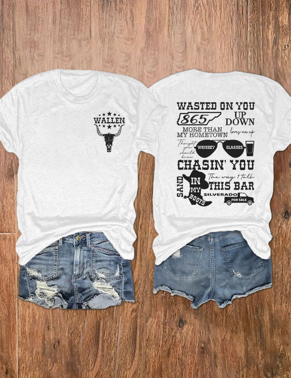 Women's Wallen Wasted On You Shirt Country Music Print Crew Neck T-Shirt