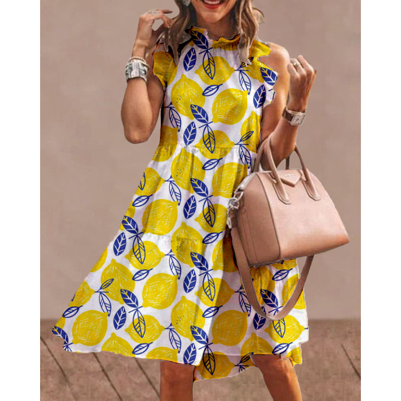 Women's Lemon Print Sleeveless Dress