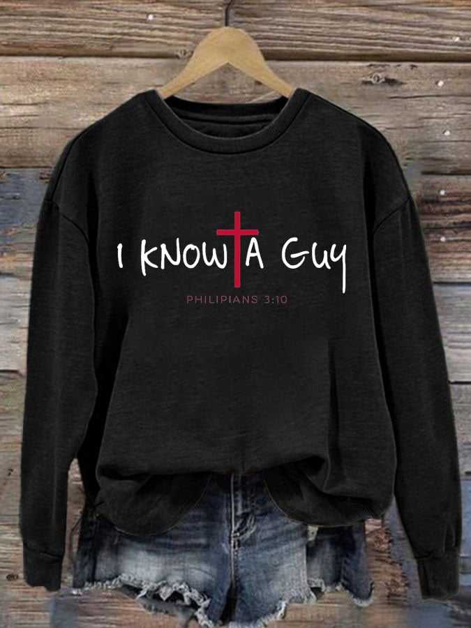 Women's Casual I Can'T But I Know A Guy Printed Long Sleeve Sweatshirt