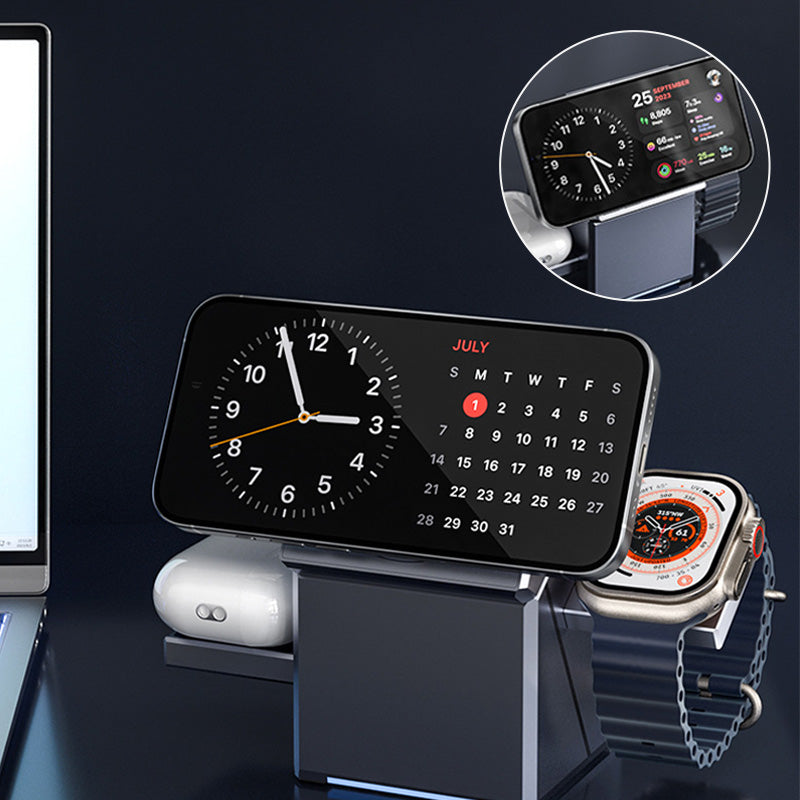 📱 3-in-1 Foldable Magnetic Charging Station – Perfect for Home, Work & Travel ✨ | 15W Fast Charging, Multi-Device📱⌚
