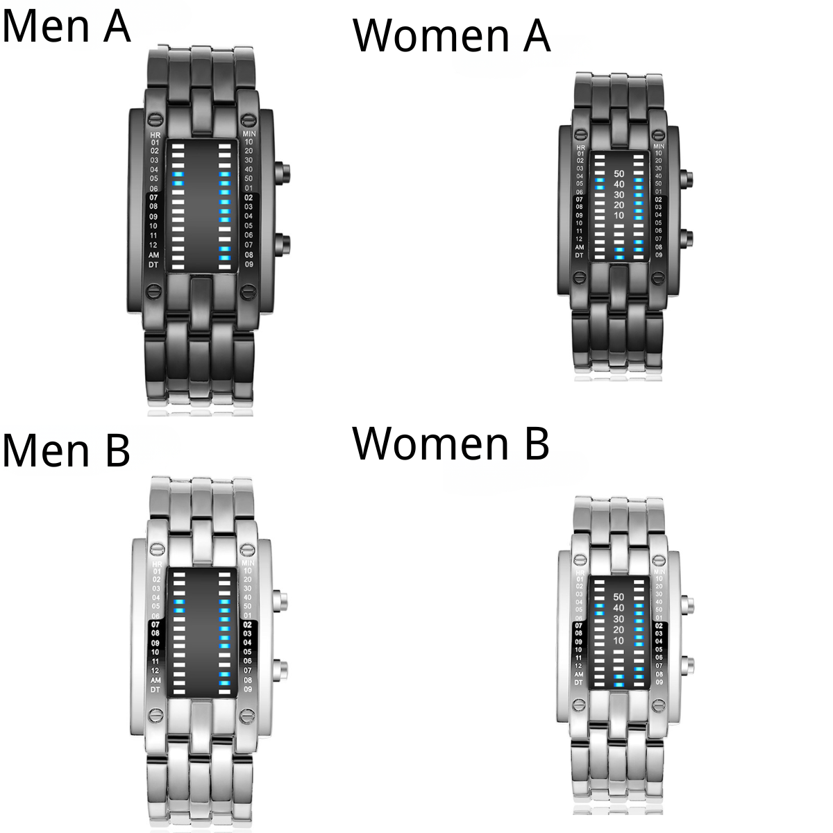 ⌚✨ Men's Binary LED Watch – Stainless Steel, Blue Light, Sporty, Water-Resistant, Modern ⚡