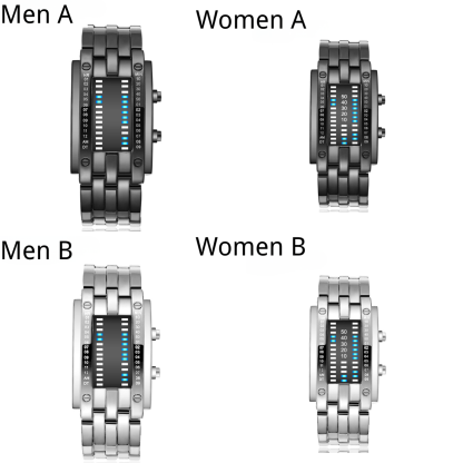⌚✨ Men's Binary LED Watch – Stainless Steel, Blue Light, Sporty, Water-Resistant, Modern ⚡
