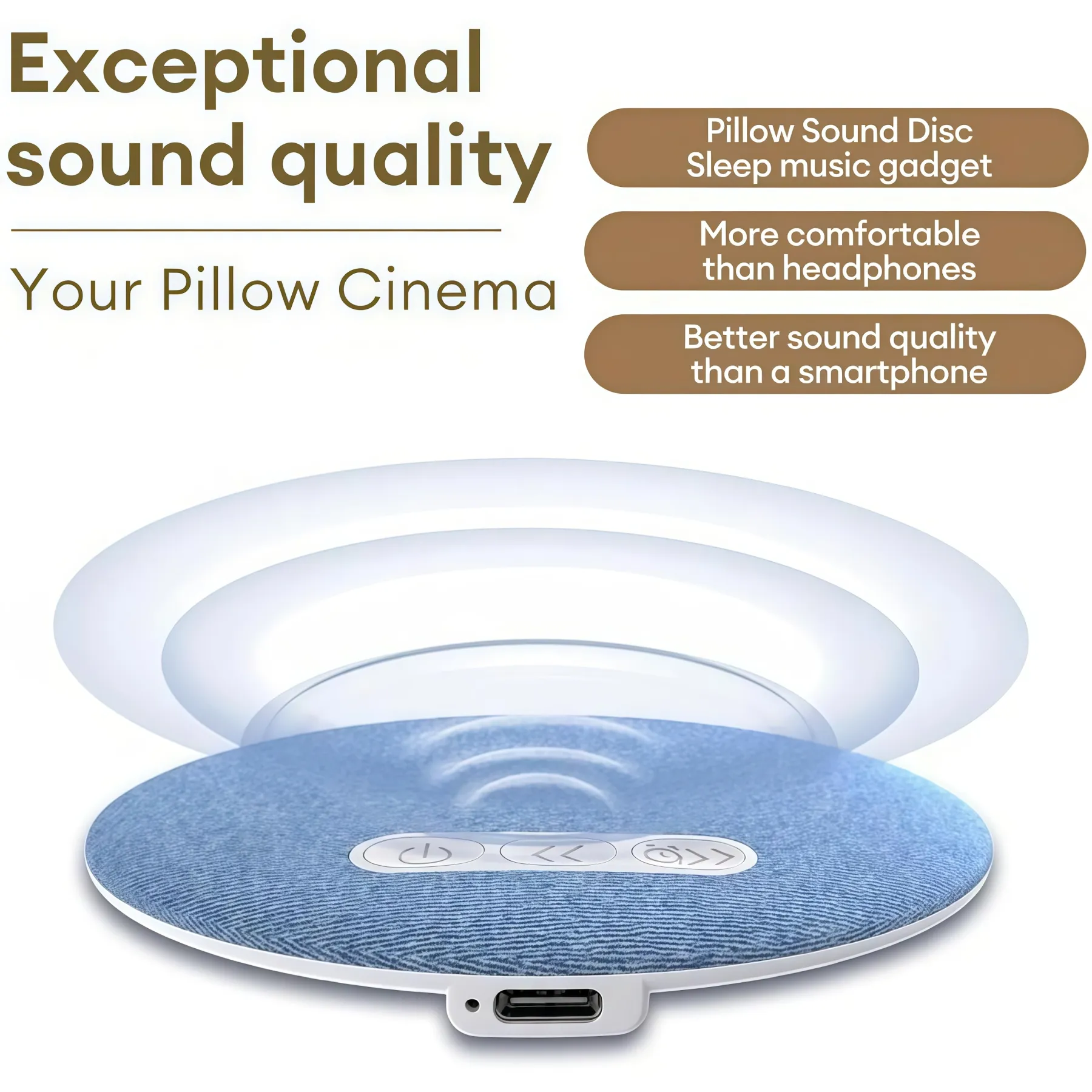 Ultra-Thin Bluetooth Pillow Speaker with White Noise and Sleep Timer, Built-in CD Player