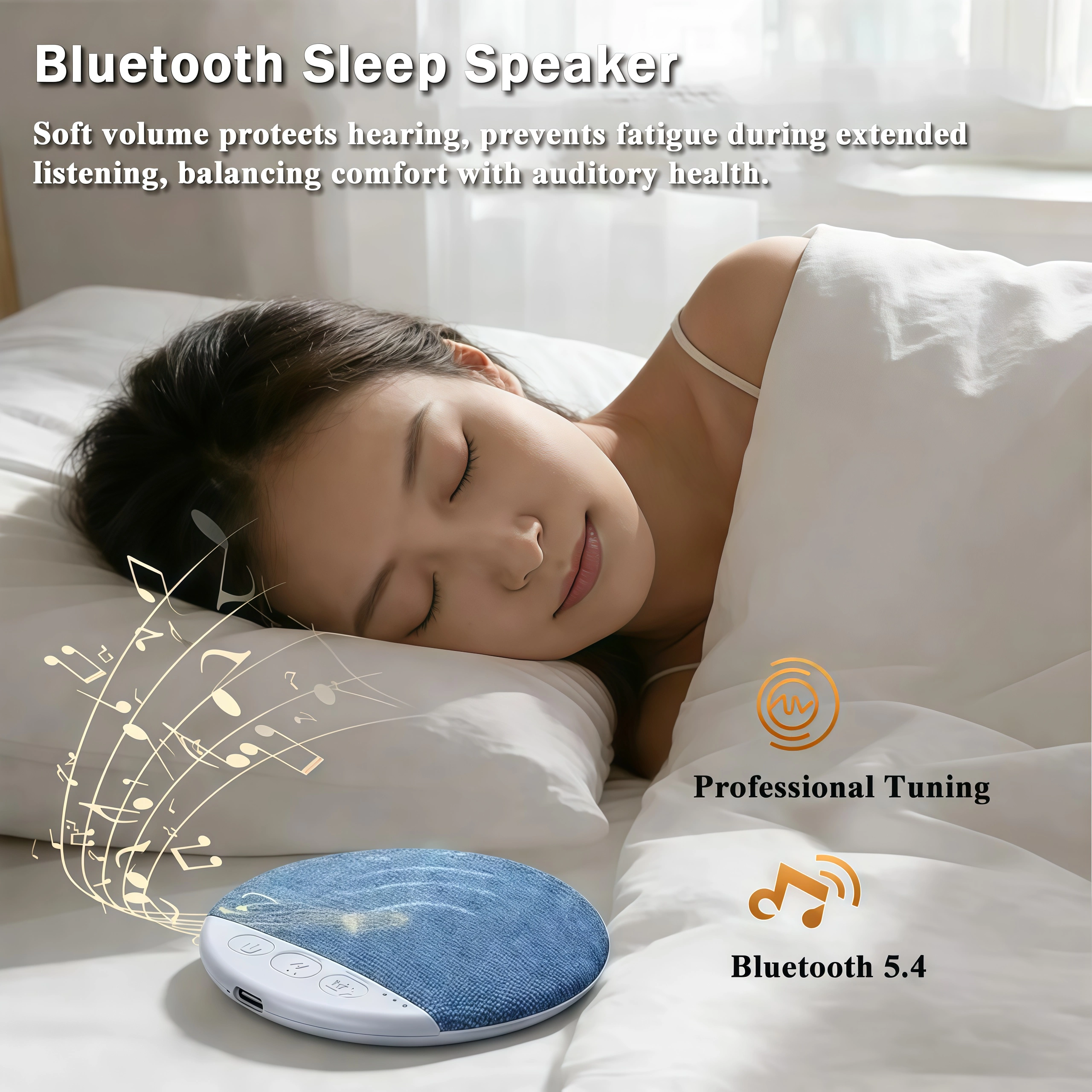 Ultra-Thin Bluetooth Pillow Speaker with White Noise and Sleep Timer, Built-in CD Player