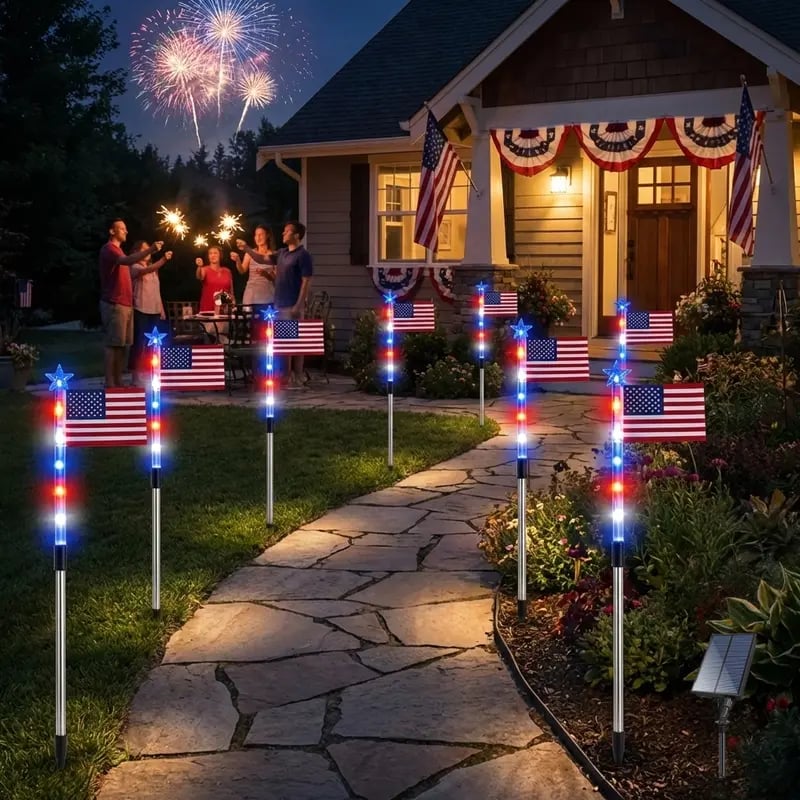 🔥Last Day 50% OFF🔥8 Solar American Flag Pathway Lights – Red, White & Blue Yard Glow