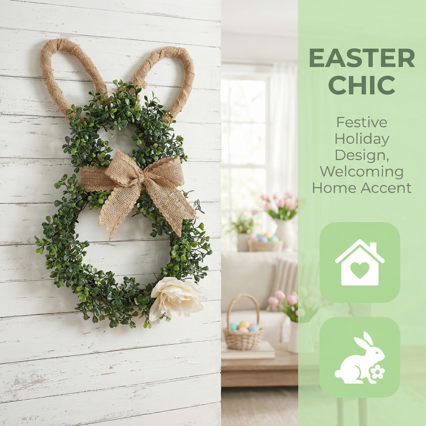 Easter Bunny-Themed Artificial Flower Wreath