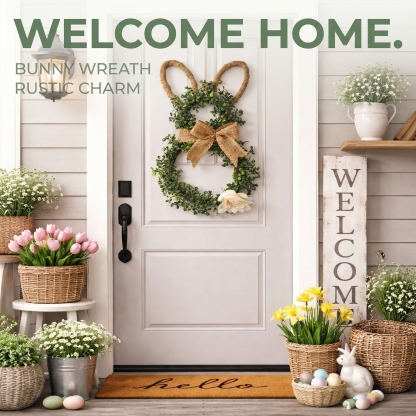 Easter Bunny-Themed Artificial Flower Wreath