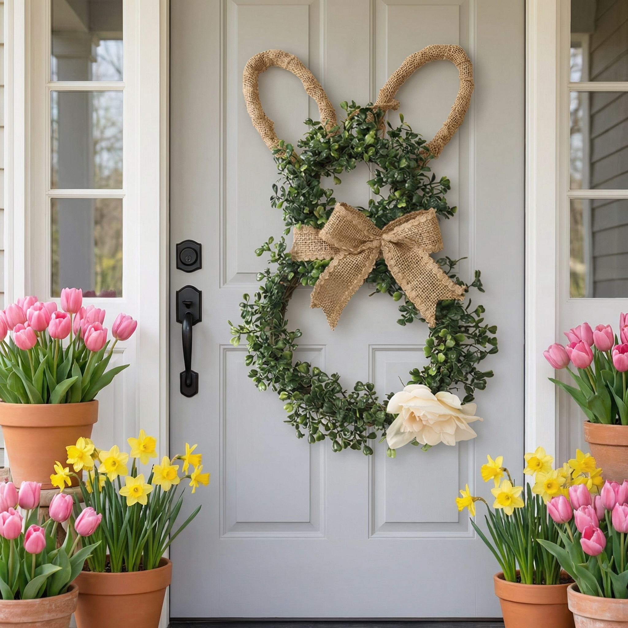 Easter Bunny-Themed Artificial Flower Wreath