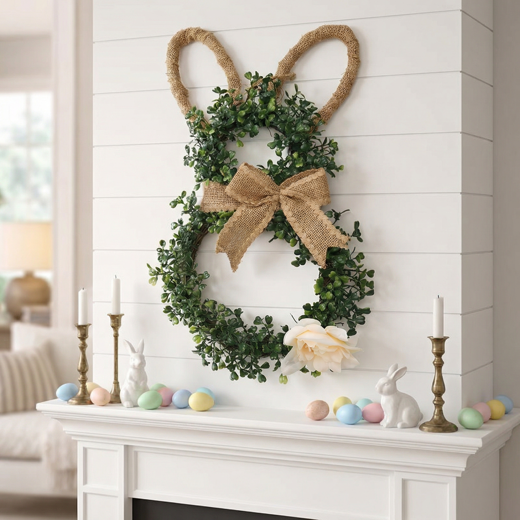 Easter Bunny-Themed Artificial Flower Wreath