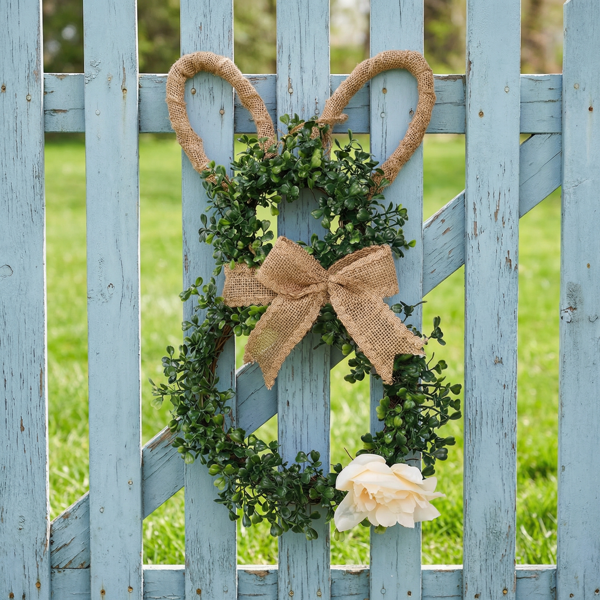 Easter Bunny-Themed Artificial Flower Wreath