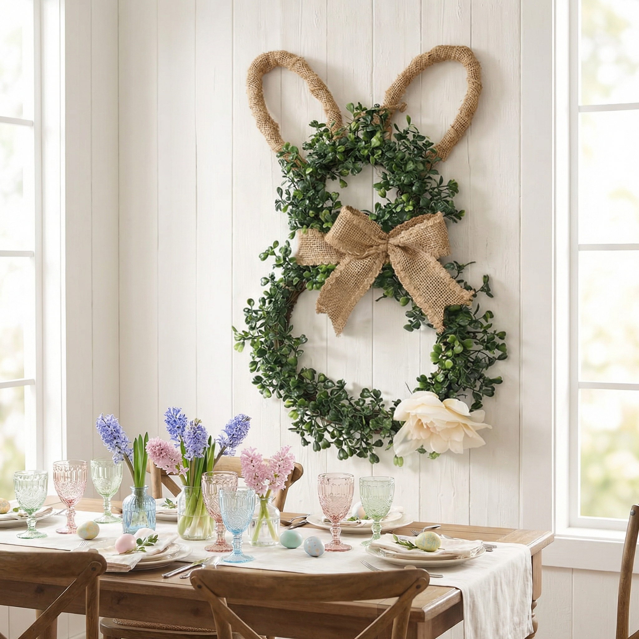 Easter Bunny-Themed Artificial Flower Wreath