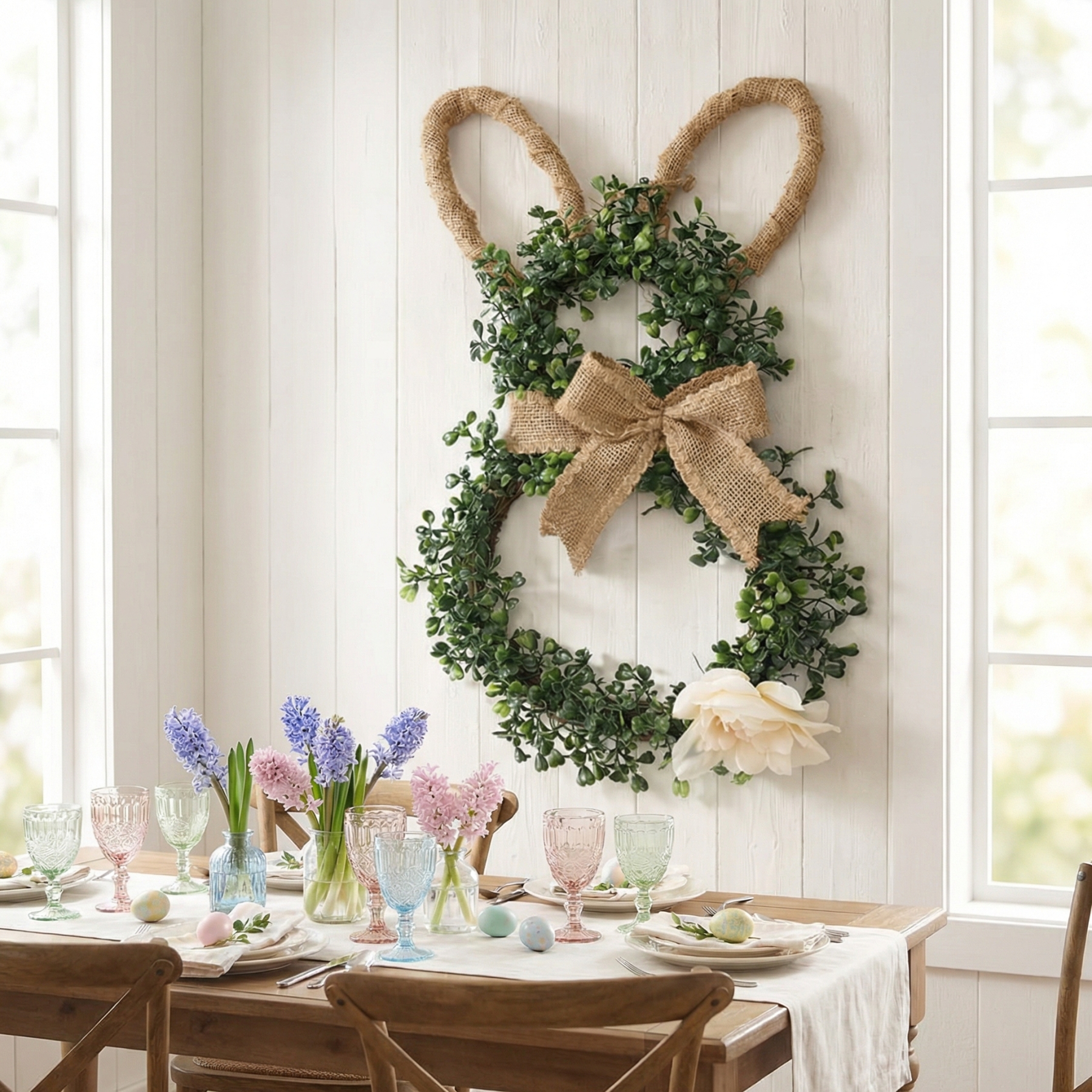 Easter Bunny-Themed Artificial Flower Wreath