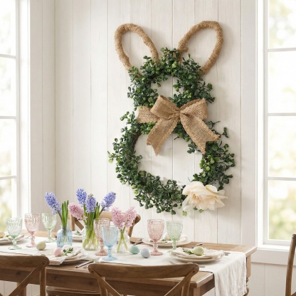 Easter Bunny-Themed Artificial Flower Wreath