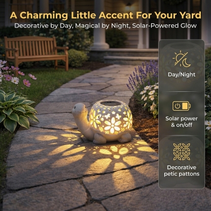 Turtle Glow Solar Garden Lantern With Floral Cutout Shell