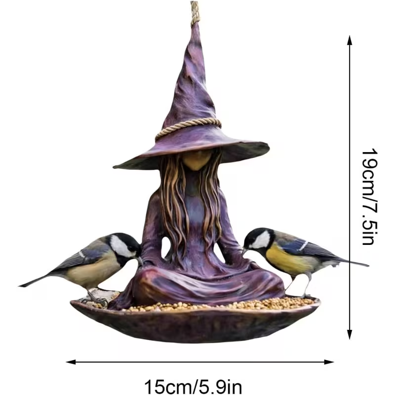 Meditating Witch Bird Feeder – Weather-Resistant Hanging Garden Decor for Bird Lovers