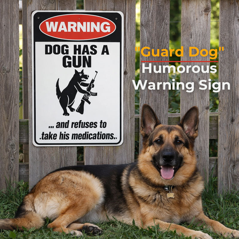 Warning: Sign with a Dog and a Cat Holding a Gun