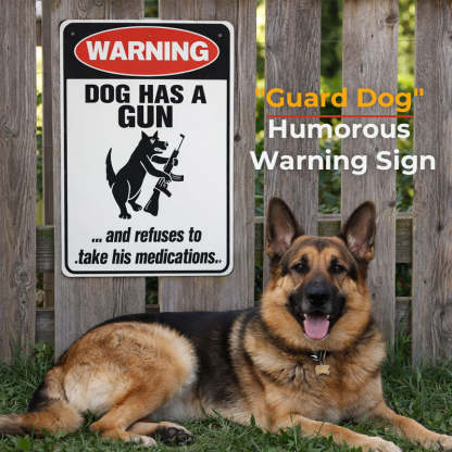 Warning: Sign with a Dog and a Cat Holding a Gun