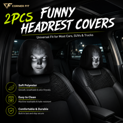 Funny Cartoon Car Headrest Covers – 2PCS Universal Fit