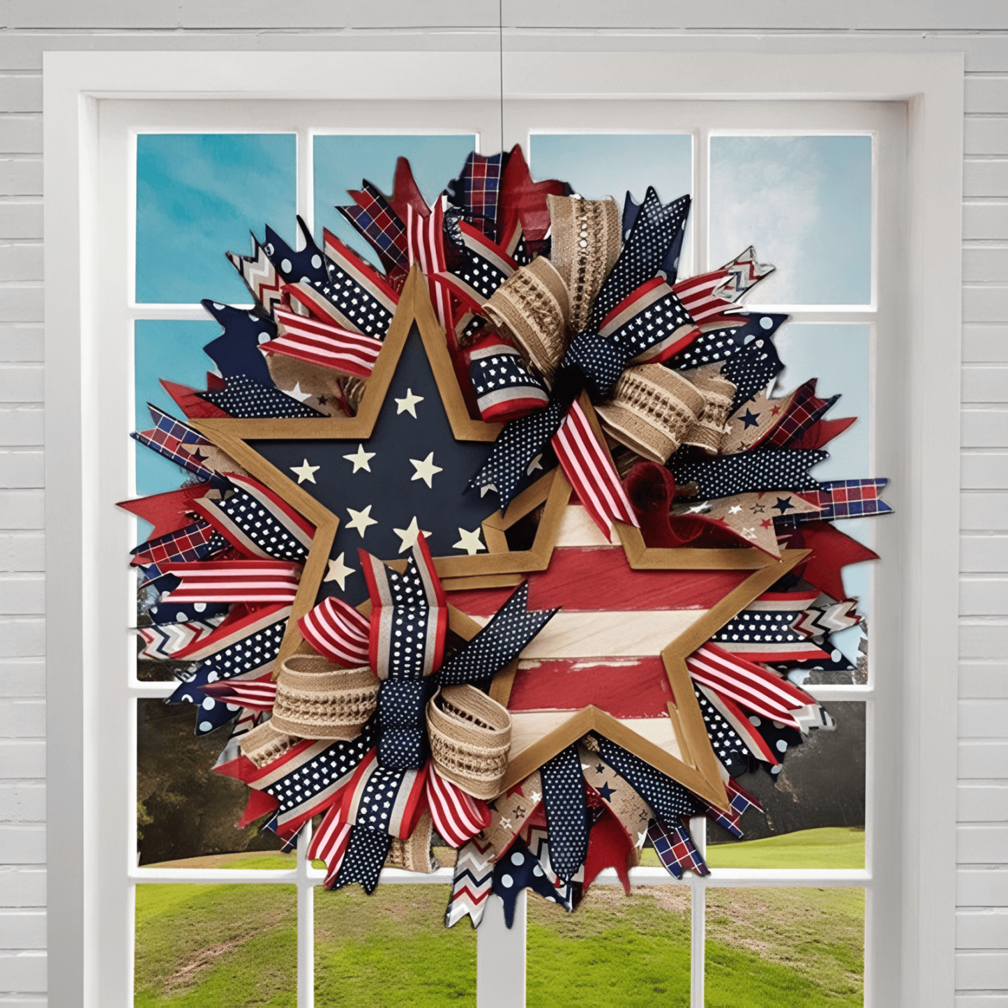 Handmade American Patriotic Star Wreath, it isn’t Just Decoration — It’s a Tribute to Cherished Memories🎉