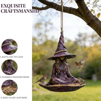 Meditating Witch Bird Feeder – Weather-Resistant Hanging Garden Decor for Bird Lovers