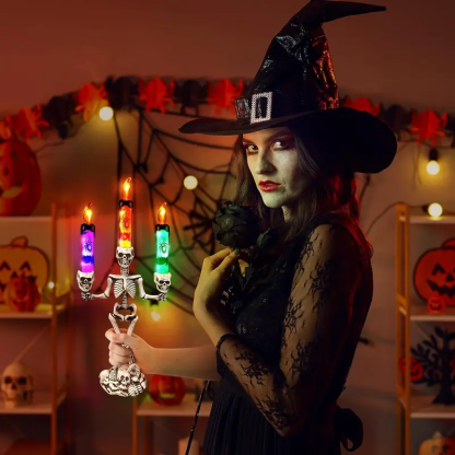 🎃💀Skull Candlestick Lights — Battery-Powered Flameless LEDs to Light Up Your Halloween Party and Haunted House Decorations 🕯️