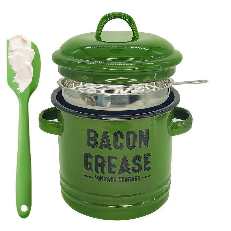 Top Christmas Gift 2025 🎅-46 Oz Bacon Grease Container with Strainer and Food-Grade Silicone Spatula