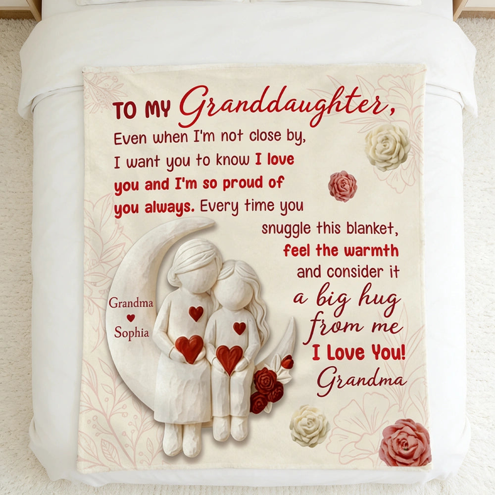 To My Granddaughter Custom Fleece Blanket, Heartfelt I Love You Message & Cute Figurine Art, Unique Keepsake Gift