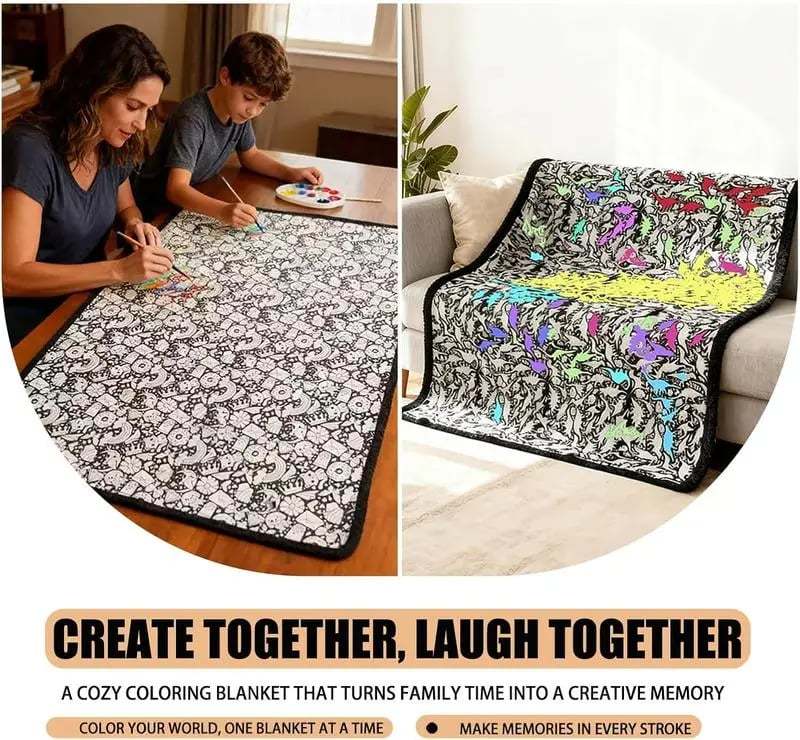 DIY Coloring Blanket 50x60 Inch Fleece Throw for Kids & Adults with 24 Marker Pens