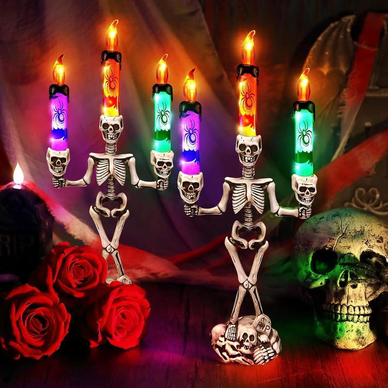 🎃💀Skull Candlestick Lights — Battery-Powered Flameless LEDs to Light Up Your Halloween Party and Haunted House Decorations 🕯️