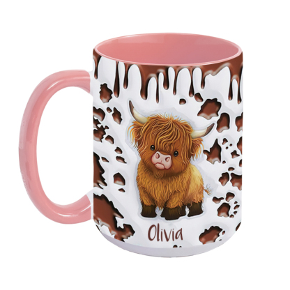 Personalized Cute Highland Cow Ceramic Coffee Mug with Name and Coaster Birthday Gift for Highland Cow Lover
