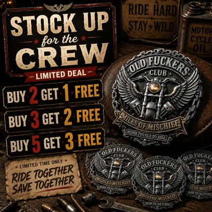 Old F**kers Club – Miles of Mischief Motorcycle Emblem