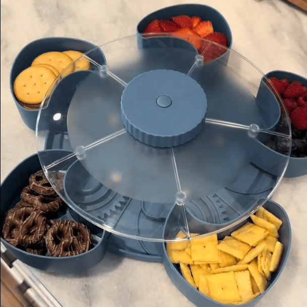 Hot Sale🍿✨ Divided Spin & Snack Serving Tray – 5-Compartment Rotating Party Platter