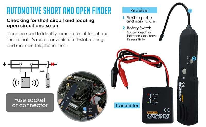 Automotive Electrical Open&Short Finder Circuit Tester,Tone Generator Cable Wire Breaker Fault Finder