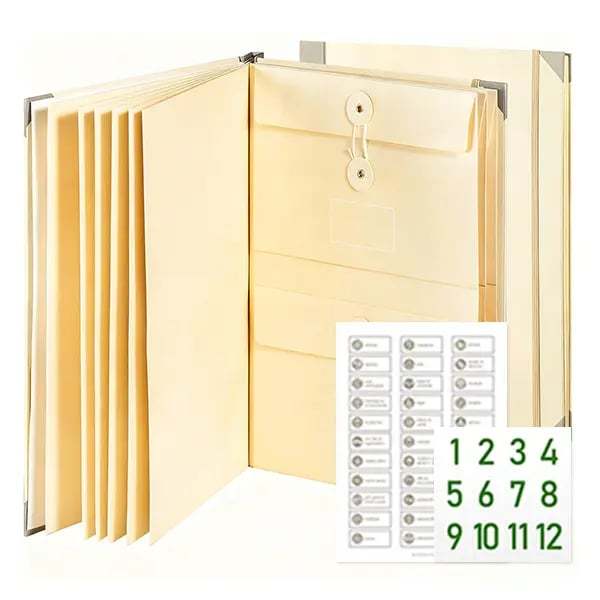 Accordion File Organizer Manila Pocket Document Folder for Passports, Birth Certificates & Important Papers