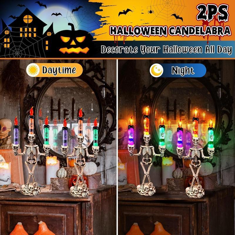 🎃💀Skull Candlestick Lights — Battery-Powered Flameless LEDs to Light Up Your Halloween Party and Haunted House Decorations 🕯️