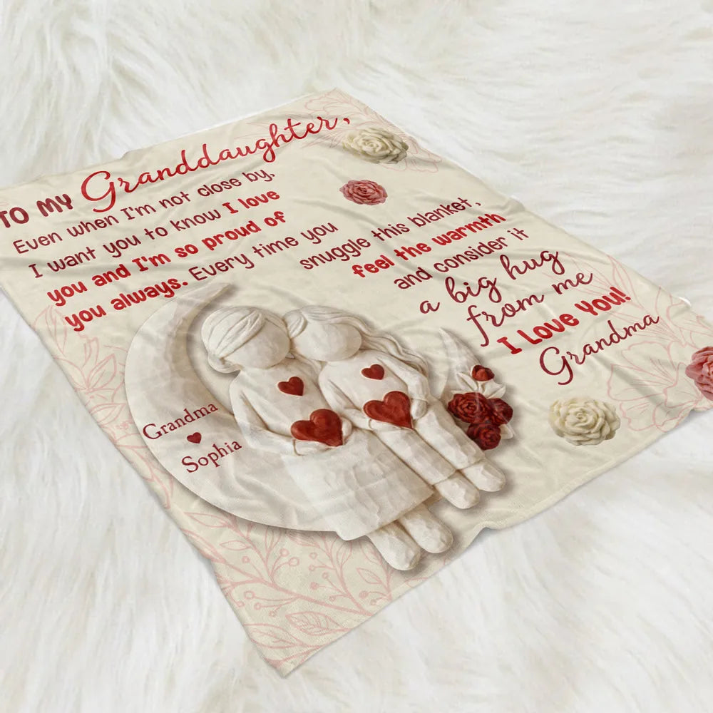 To My Granddaughter Custom Fleece Blanket, Heartfelt I Love You Message & Cute Figurine Art, Unique Keepsake Gift