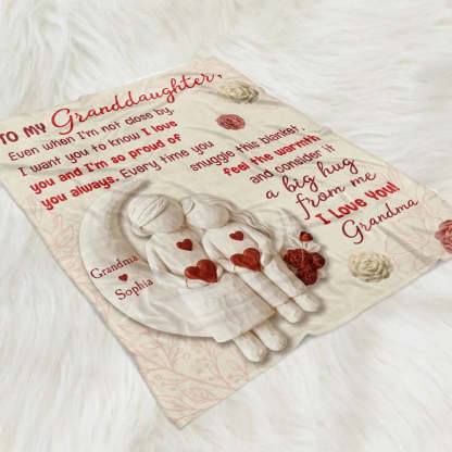 To My Granddaughter Custom Fleece Blanket, Heartfelt I Love You Message & Cute Figurine Art, Unique Keepsake Gift