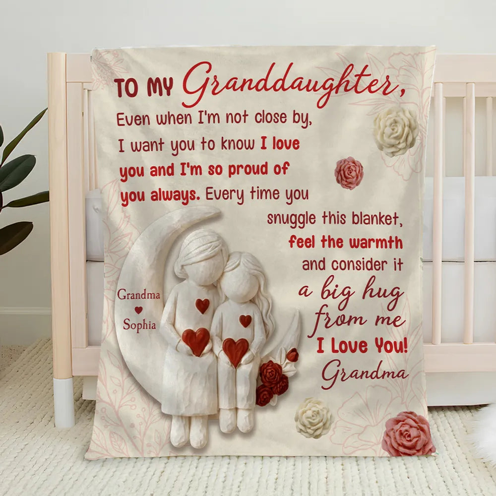 To My Granddaughter Custom Fleece Blanket, Heartfelt I Love You Message & Cute Figurine Art, Unique Keepsake Gift