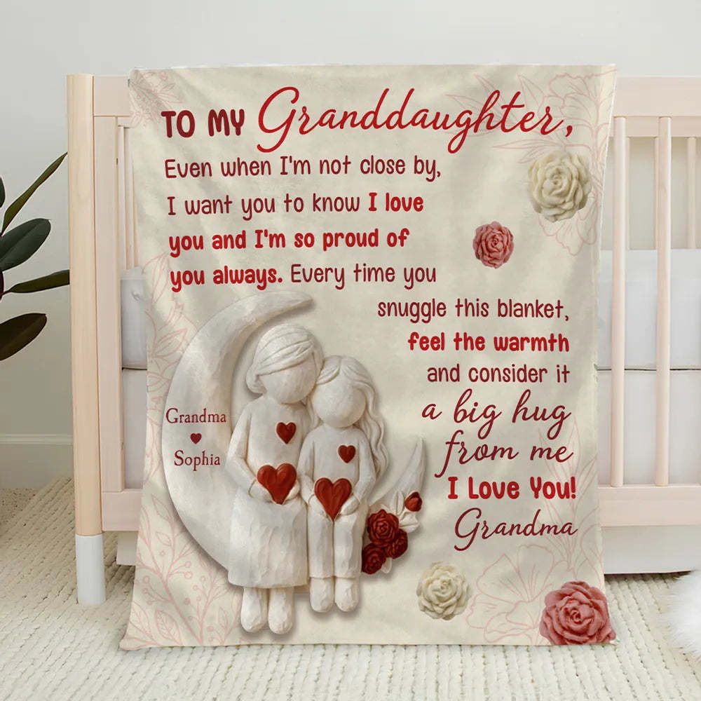 To My Granddaughter Custom Fleece Blanket, Heartfelt I Love You Message & Cute Figurine Art, Unique Keepsake Gift