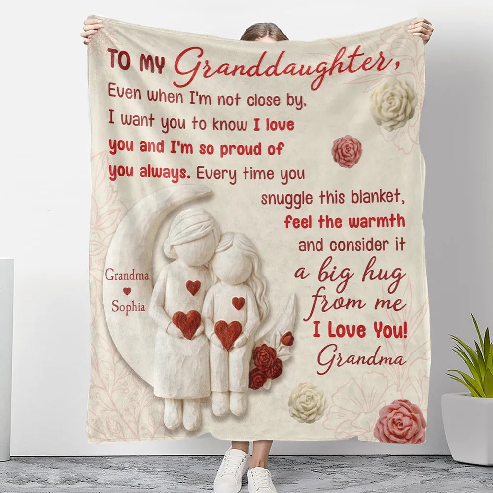 To My Granddaughter Custom Fleece Blanket, Heartfelt I Love You Message & Cute Figurine Art, Unique Keepsake Gift