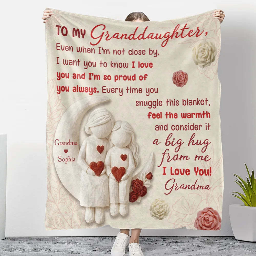 To My Granddaughter Custom Fleece Blanket, Heartfelt I Love You Message & Cute Figurine Art, Unique Keepsake Gift