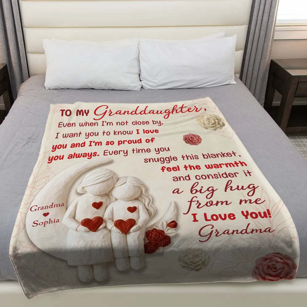 To My Granddaughter Custom Fleece Blanket, Heartfelt I Love You Message & Cute Figurine Art, Unique Keepsake Gift