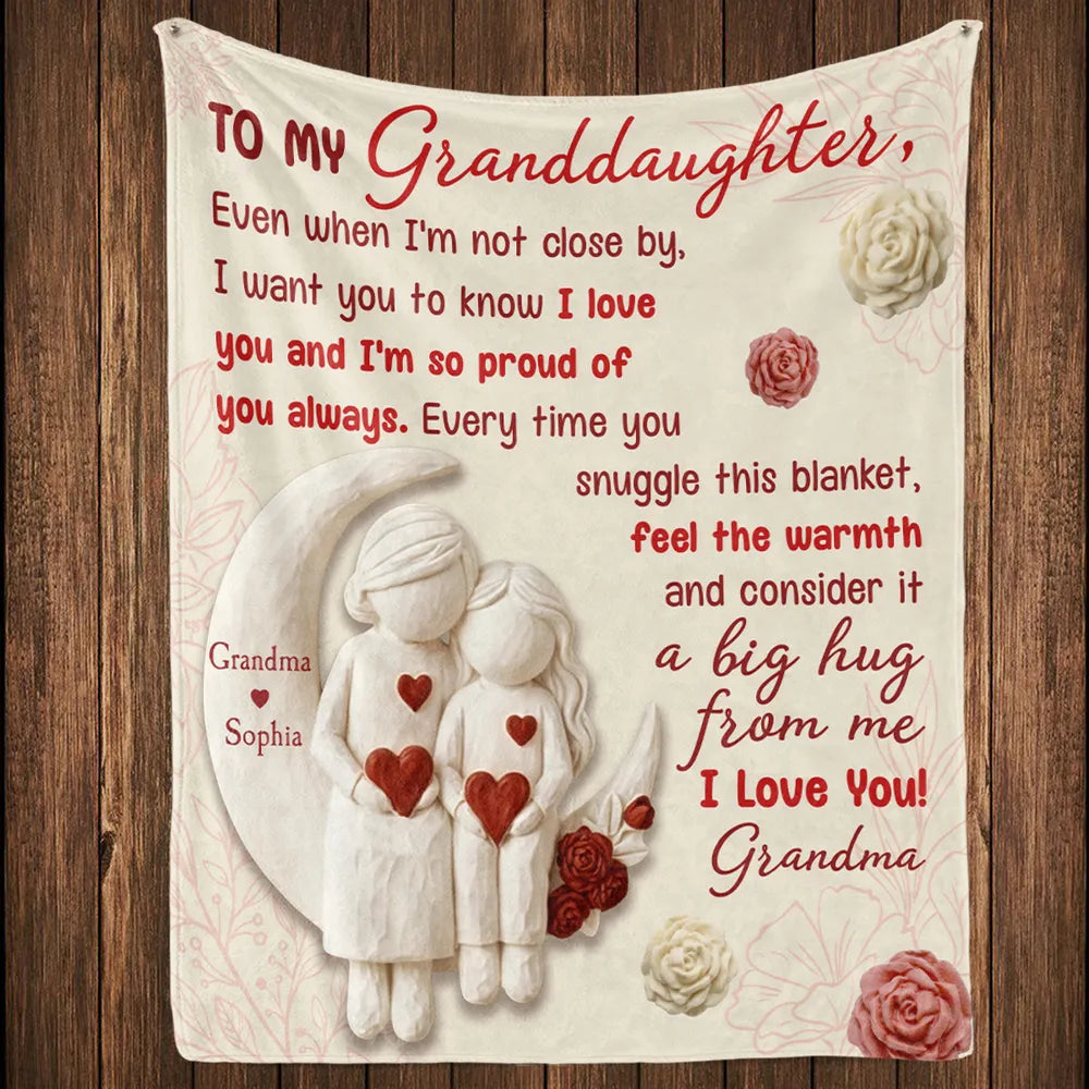 To My Granddaughter Custom Fleece Blanket, Heartfelt I Love You Message & Cute Figurine Art, Unique Keepsake Gift