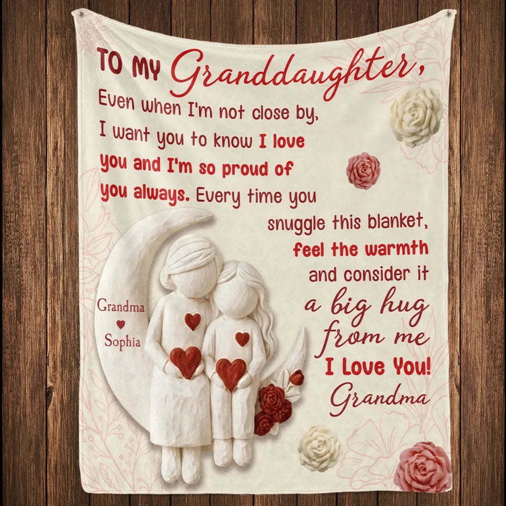 To My Granddaughter Custom Fleece Blanket, Heartfelt I Love You Message & Cute Figurine Art, Unique Keepsake Gift