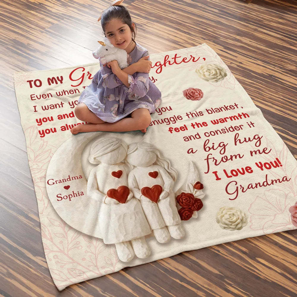 To My Granddaughter Custom Fleece Blanket, Heartfelt I Love You Message & Cute Figurine Art, Unique Keepsake Gift