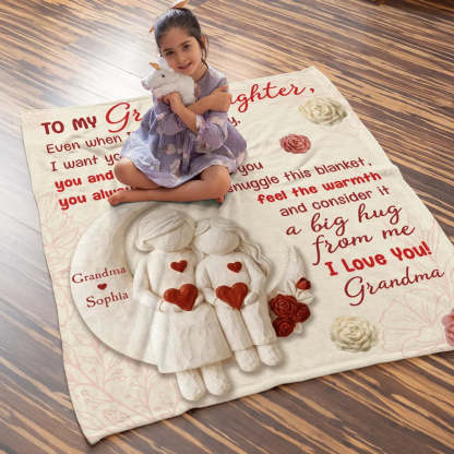 To My Granddaughter Custom Fleece Blanket, Heartfelt I Love You Message & Cute Figurine Art, Unique Keepsake Gift