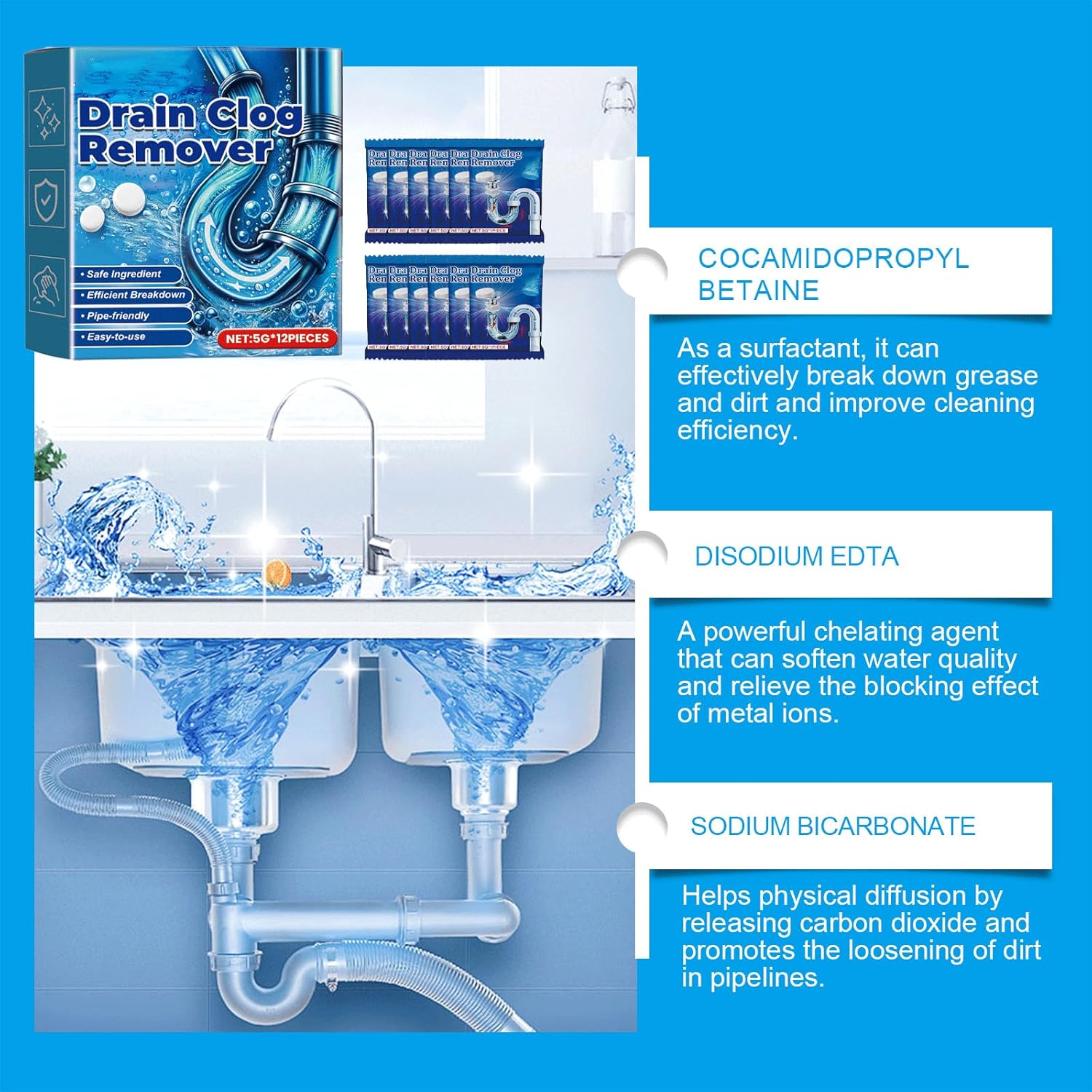 🚽Quick-Dissolving Drain Clog Remover