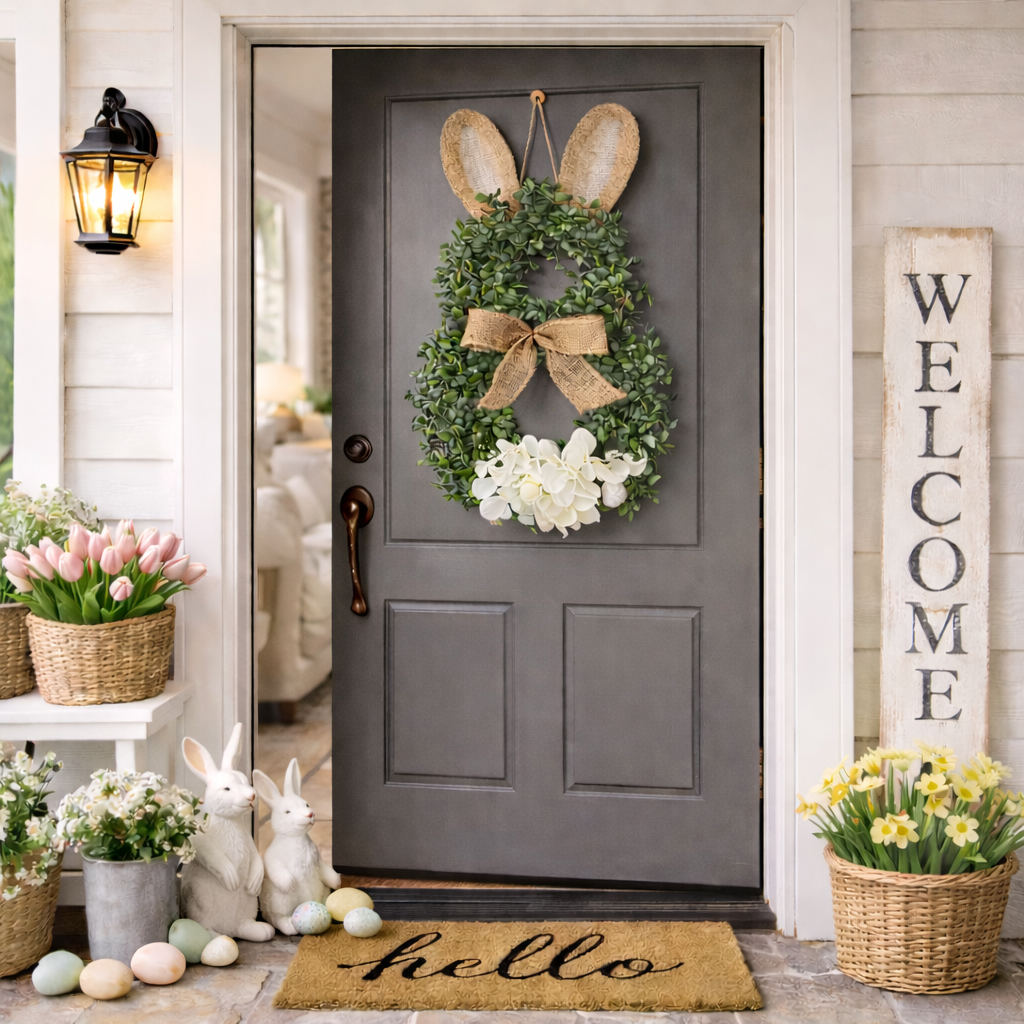 Easter Bunny-Themed Artificial Flower Wreath